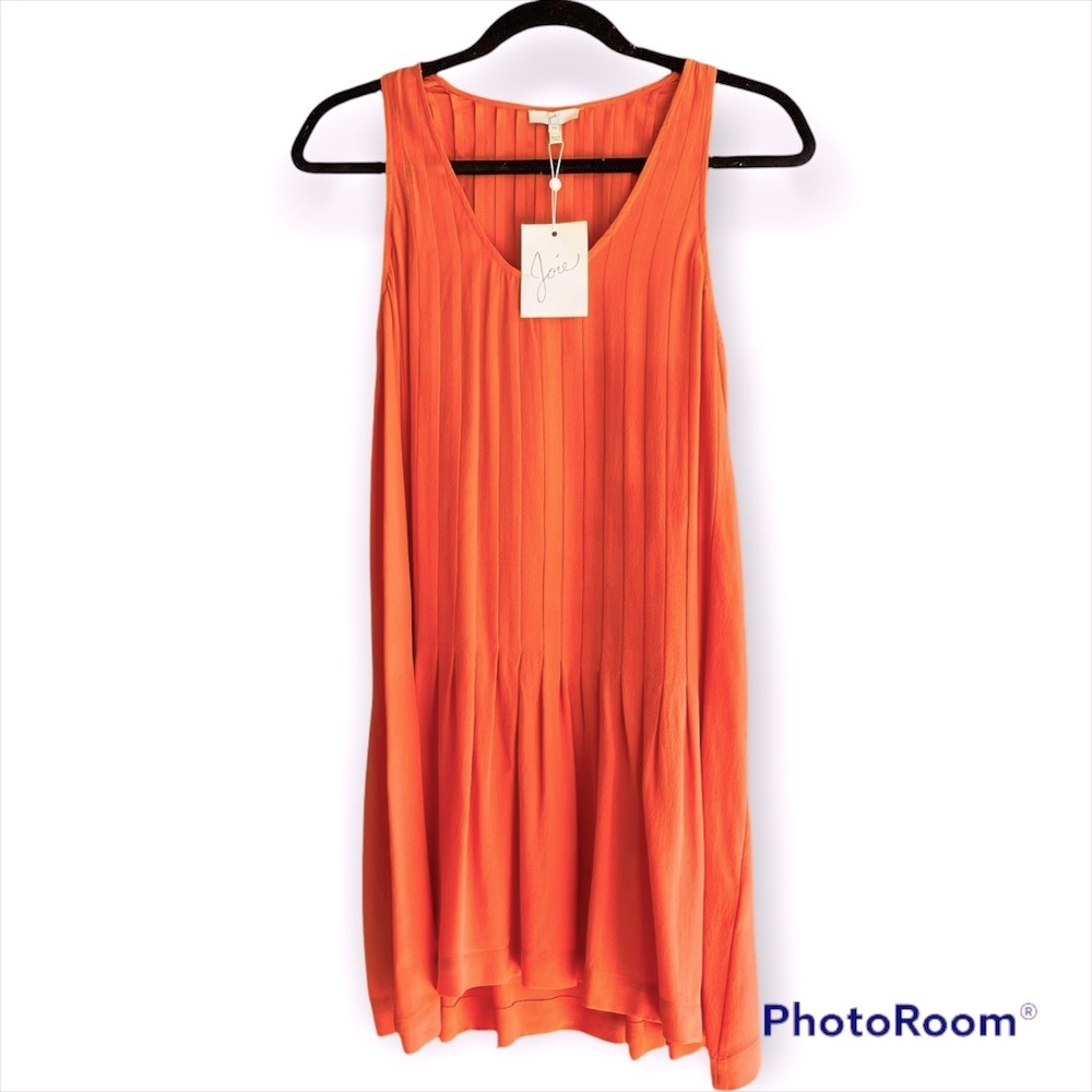 Joie 100% Silk Pleated Orange drop waist dress. - Picture 8 of 12